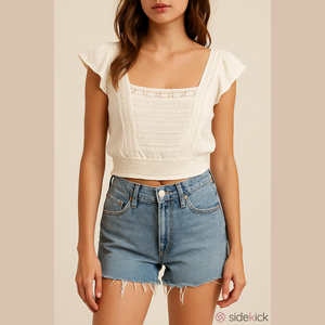 Arizona Jean Company Top, S-M, White, elastic bk, lacy front, elastic waist